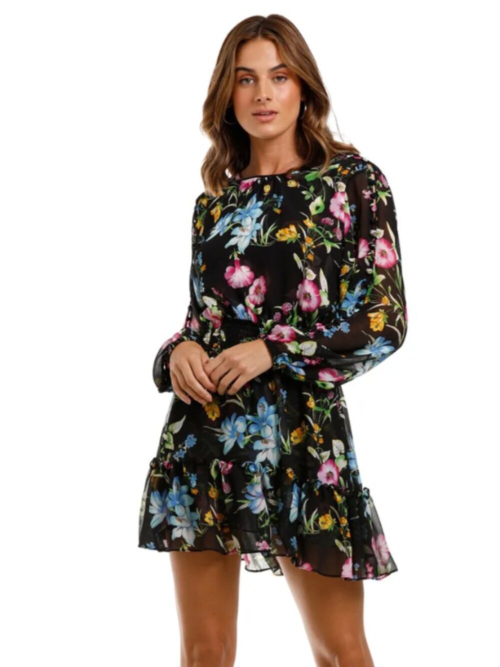 Misa Los Angeles Callae Floral Mini Dress Black Size S $440 SLEEVE porn :) - Picture 3 of 10